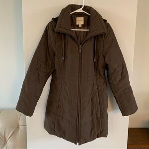Winter Coat Parka Brown Mid Length Hooded Womens Size Small Croft Barrow